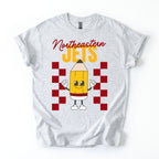 Gray t-shirt with a cartoon pencil design and 'Northeastern Jets' text on a white background