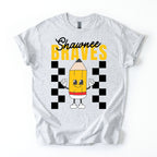 Gray t-shirt with a pencil graphic and 'Shawnee Braves' text on a white background