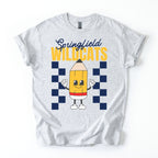 Gray t-shirt with a cartoon pencil design and 'Springfield Wildcats' text on a white background